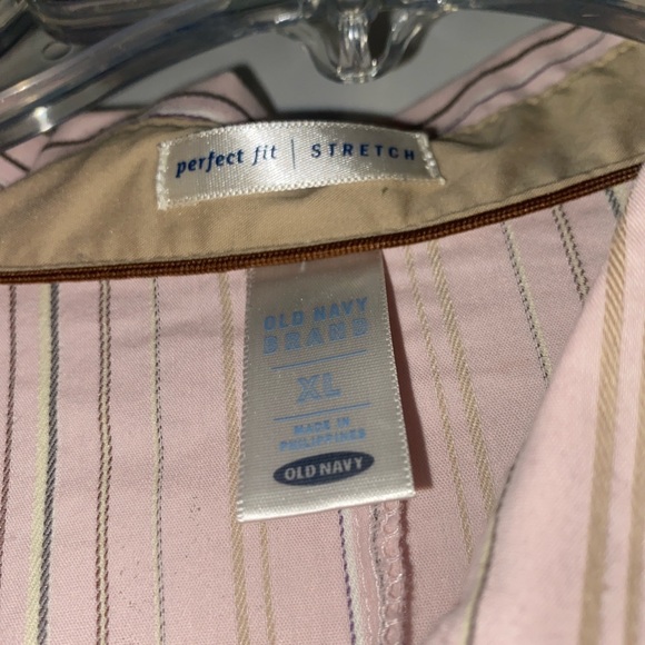 Old Navy Perfect Fit Stretch Womens Pink Striped Casual Collar Shirt - Picture 3 of 3